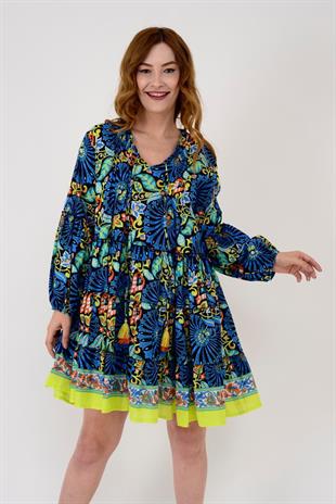 AN10672 23-1569 Desen Kısa Pamuklu Elbise