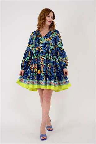 AN10672 23-1569 Desen Kısa Pamuklu Elbise