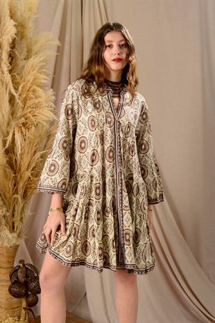 AN10680 A3672 Desen Nervür Detaylı Garnili Kısa Elbise