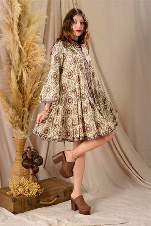 AN10680 A3672 Desen Nervür Detaylı Garnili Kısa Elbise