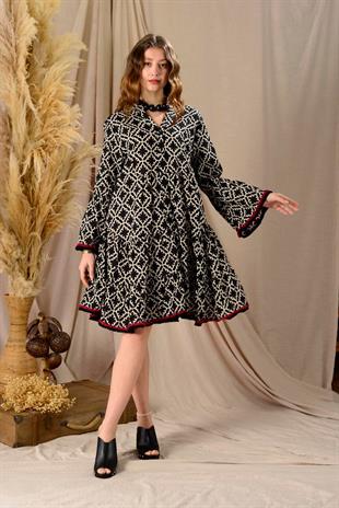 AN179-B2770 Desen Dantelsiz Ponponlu Elbise