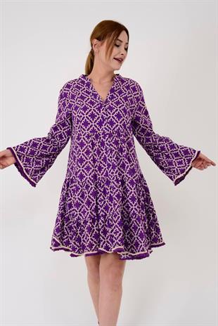 AN179-B2770 Desen Dantelsiz Ponponlu Elbise