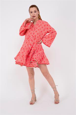 AN179-B2770 Desen Dantelsiz Ponponlu Elbise