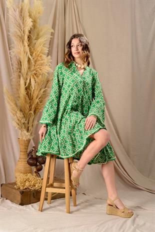 AN179-B2770 Desen Dantelsiz Ponponlu Elbise