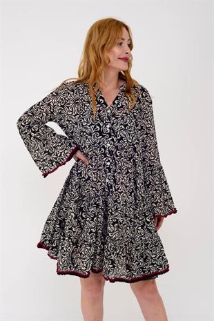 AN179-B2773 Dsen Dantelsiz Ponponlu Elbise