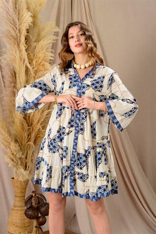 AN181 5206 Desen Garnili Pamuklu Kısa Elbise