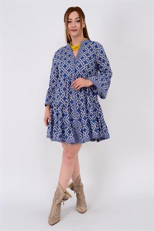 AN181 B2770 Desen Garnili Pamuklu Kısa Elbise