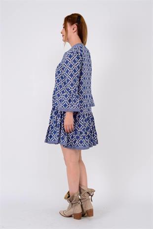 AN181 B2770 Desen Garnili Pamuklu Kısa Elbise