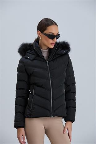 BESTE Slimfit Kapüşonlu İçi Kürklü Kısa Mont