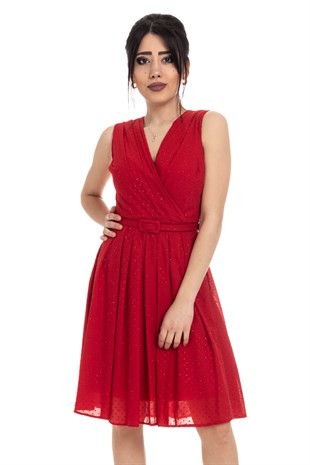 D-916 KB Beli Kemerli Simli Kısa Elbise