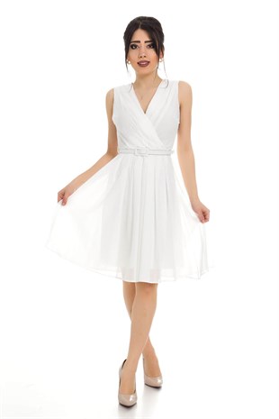 D-916 KB Beli Kemerli Simli Kısa Elbise