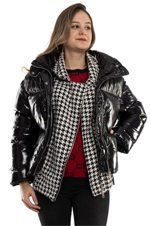 D89580 Kazayağı Astarlı Kısa Şişme Kadın Mont