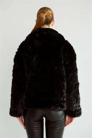 D99858 İçi Astarlı Ponponlu Kürklü Ceket