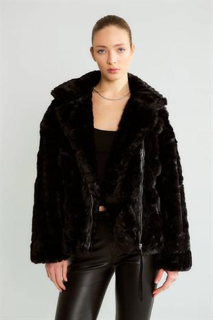 D99858 İçi Astarlı Ponponlu Kürklü Ceket