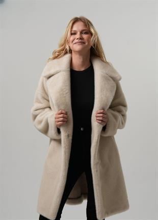 DONNA Ceket Yaka Düğmeli Uzun Kürklü Kadın Mont