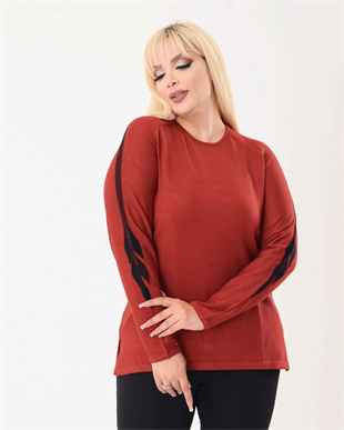 H1403 Omuz Şerit Detaylı Bisiklet Yaka Bluz