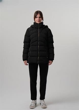 HANDE Kapüşonlu Fermıuarlı Kadın Mont