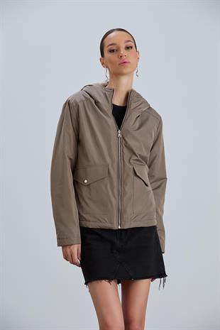 HELİN Kapüşonlu İçi Kürklü Çift Taraflı Cep Detay Kısa Mont