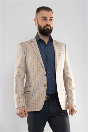 J16Y04017 KARELİ SLİMFİT 6 DROP TEK CEKET