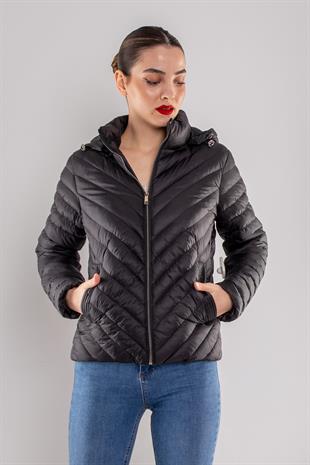 JAKLİN Slimfit Cep Çıtçılı Kapüşonlu Kısa Şişme Mont