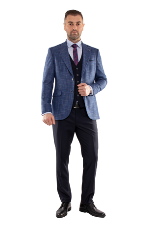 JK35SF02M045 Slimfit 6 Drop Ekose Yelekli Takım Elbise