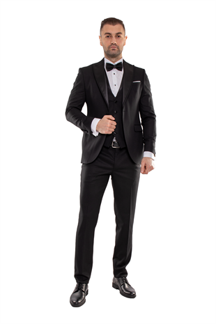 JK36SF18M001 Slimfit 6 Drop Papyonlu Çıkma Yaka Yelekli Damatlık