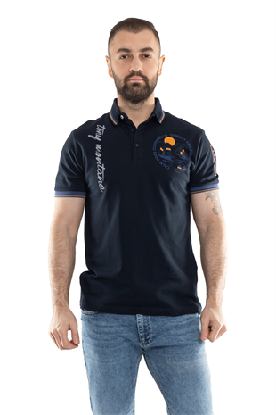 PL-2440 Penye Lacost Polo Yaka Gemi Baskılı Pamuk Tshirt