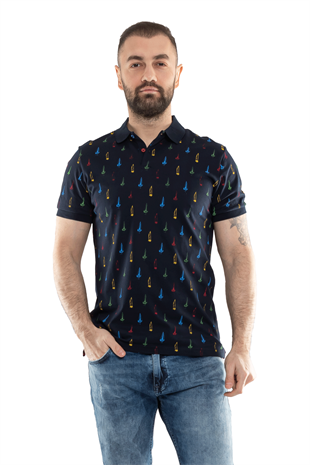 PL-3361 Polo Yaka Baskılı Pamuk Tshirt
