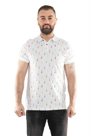 PL-3361 Polo Yaka Baskılı Pamuk Tshirt