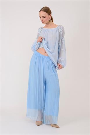 SN015 Düz Desen Lastikli İpek Pantolon