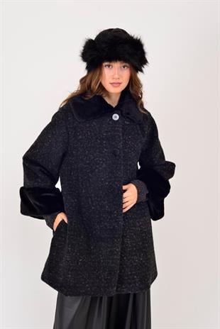 SN107 Düz Desen Kürklü Kaban