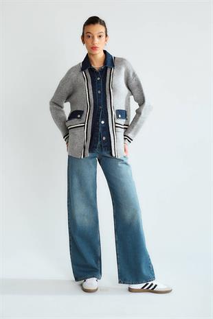 T94757 Kot Detaylı Cepli Angora Ceket