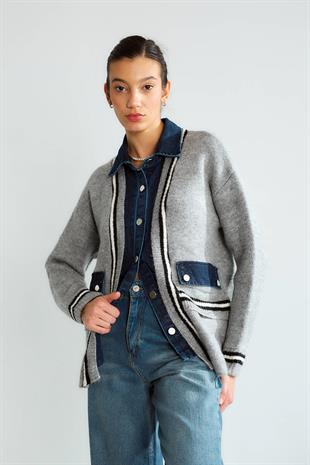 T94757 Kot Detaylı Cepli Angora Ceket