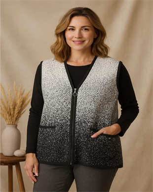 Ü8010 Cepli Fermuarlı İki Renkli Triko Yelek