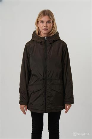 VİOLET Kapüşonlu Bele Bağcıklı İçi Peluş Kürklü Kadın Mont