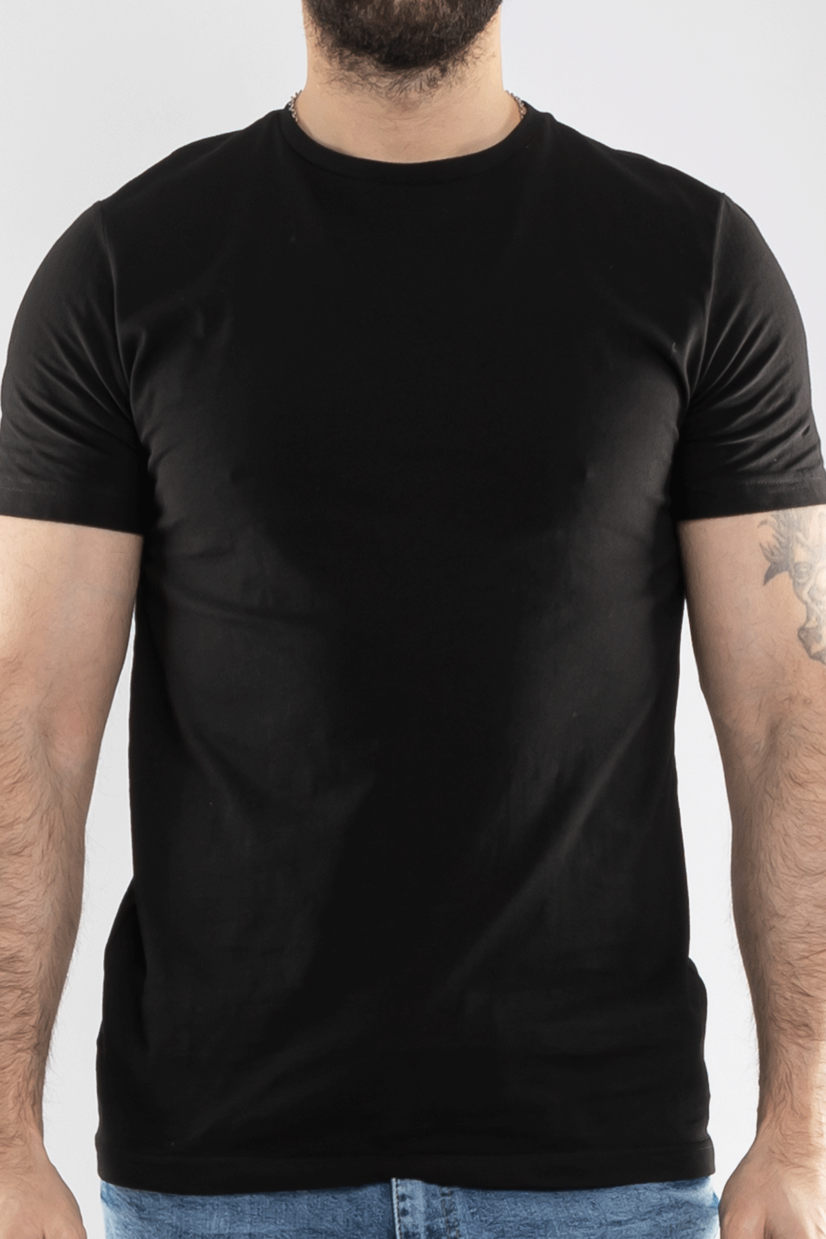 0689 Bisiklet Yaka Pamuk Düz Basic Tshirt
