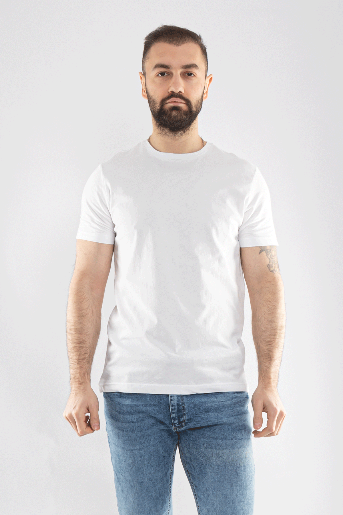 0689 Bisiklet Yaka Pamuk Düz Basic Tshirt