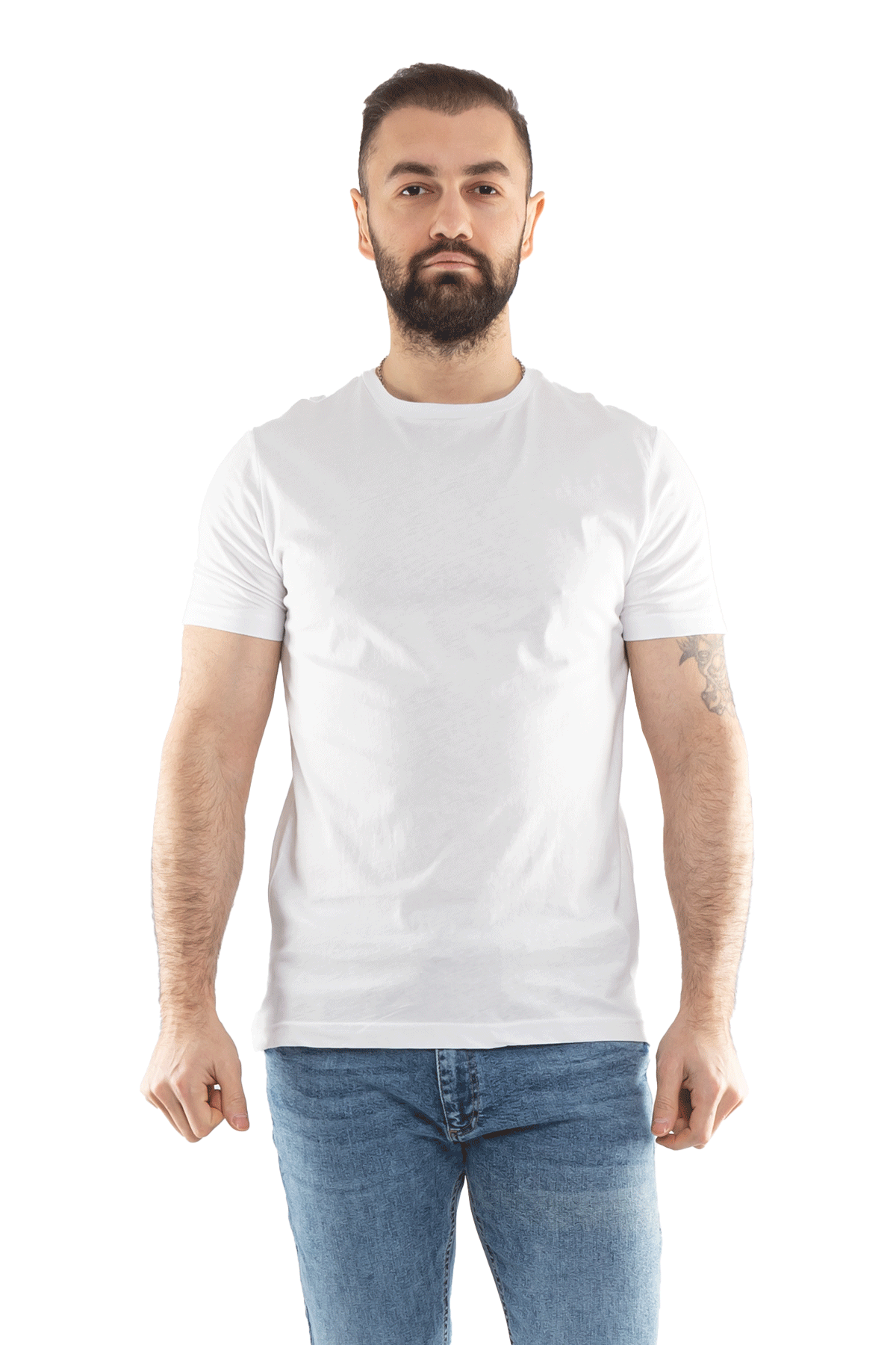 0689 Bisiklet Yaka Pamuk Düz Basic Tshirt