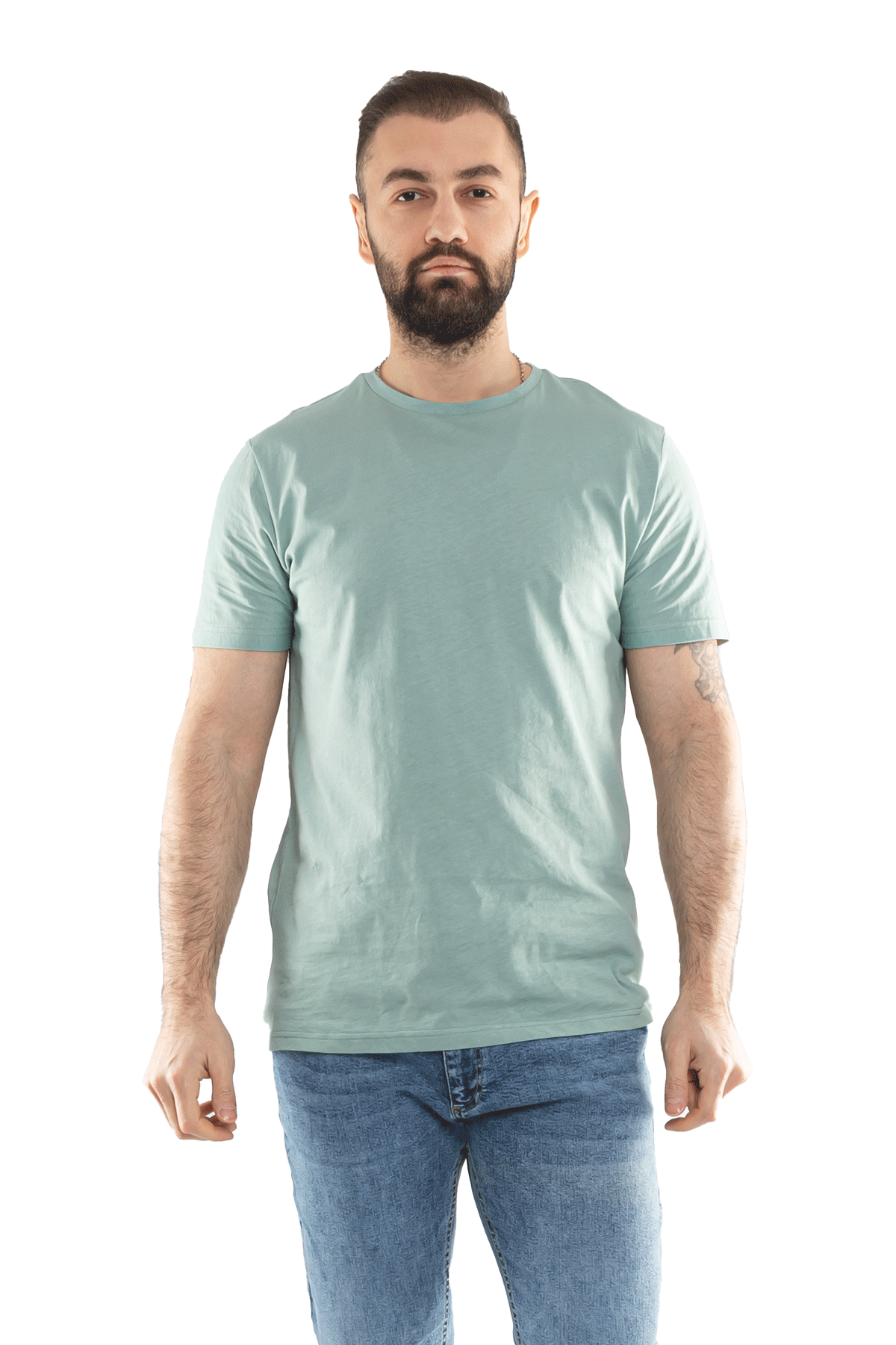 0689 Bisiklet Yaka Pamuk Düz Basic Tshirt