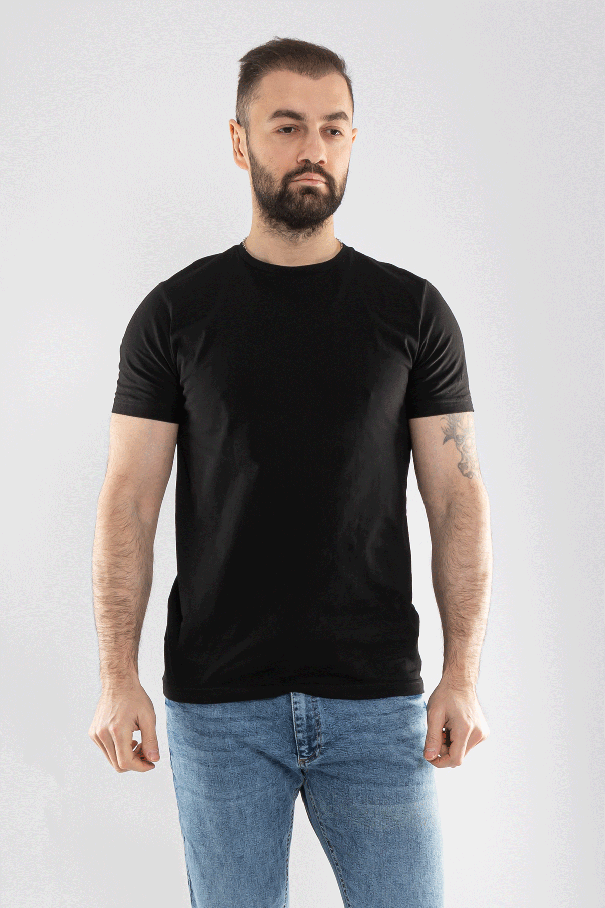0689 Bisiklet Yaka Pamuk Düz Basic Tshirt