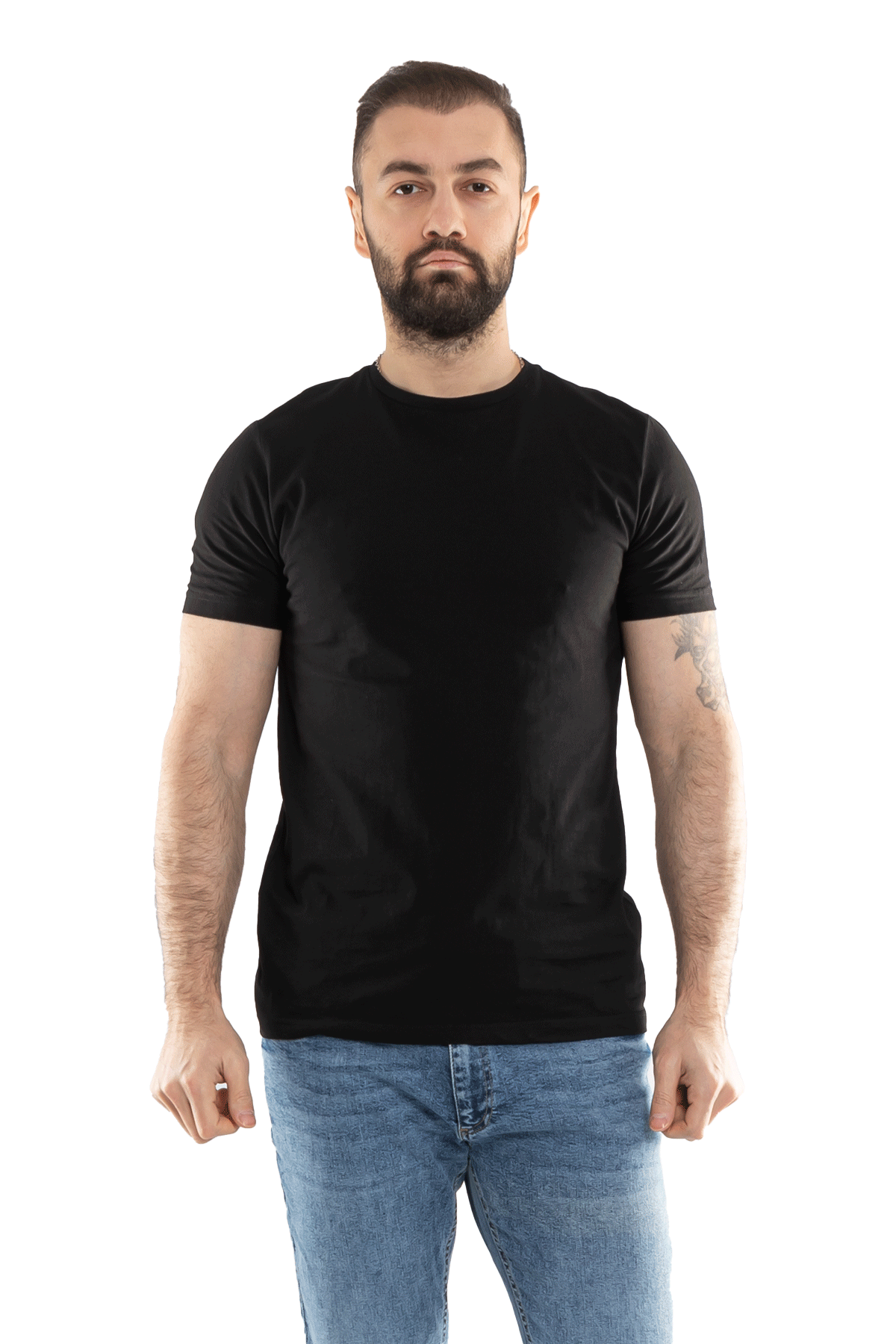 0689 Bisiklet Yaka Pamuk Düz Basic Tshirt