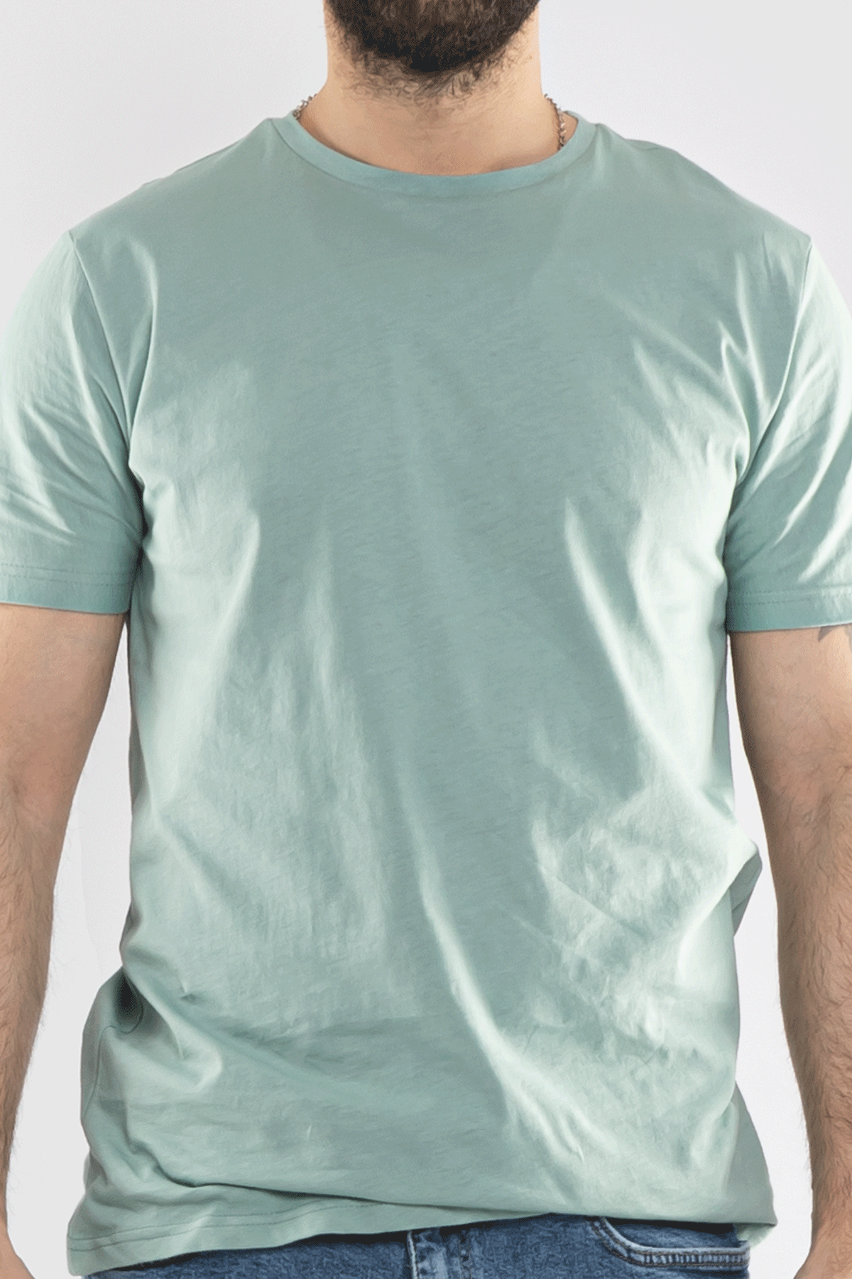 0689 Bisiklet Yaka Pamuk Düz Basic Tshirt