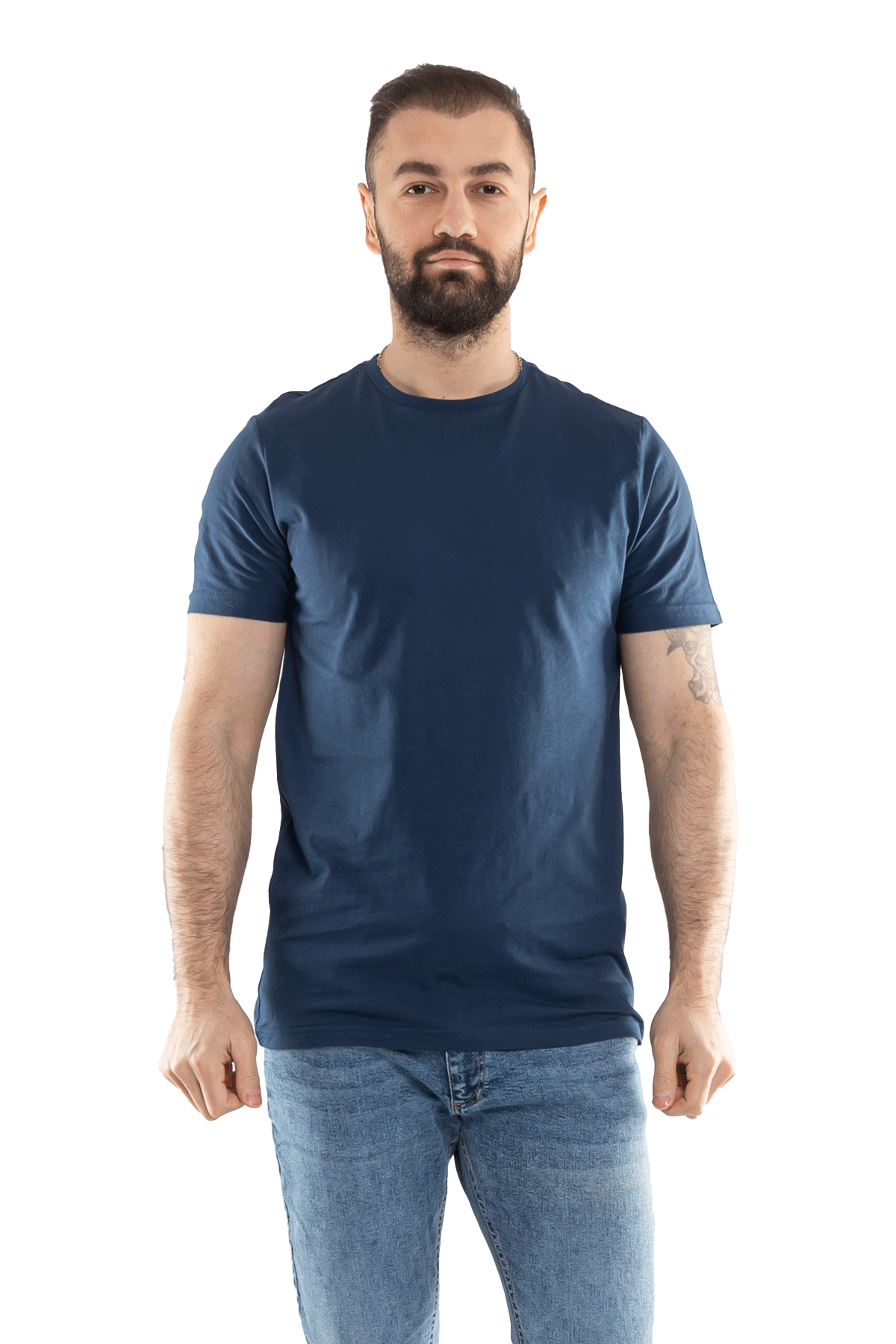 0689 Bisiklet Yaka Pamuk Düz Basic Tshirt