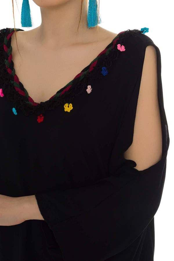 1045 BB Gül Desen Oya İşli Pamuk Viscon Elbise