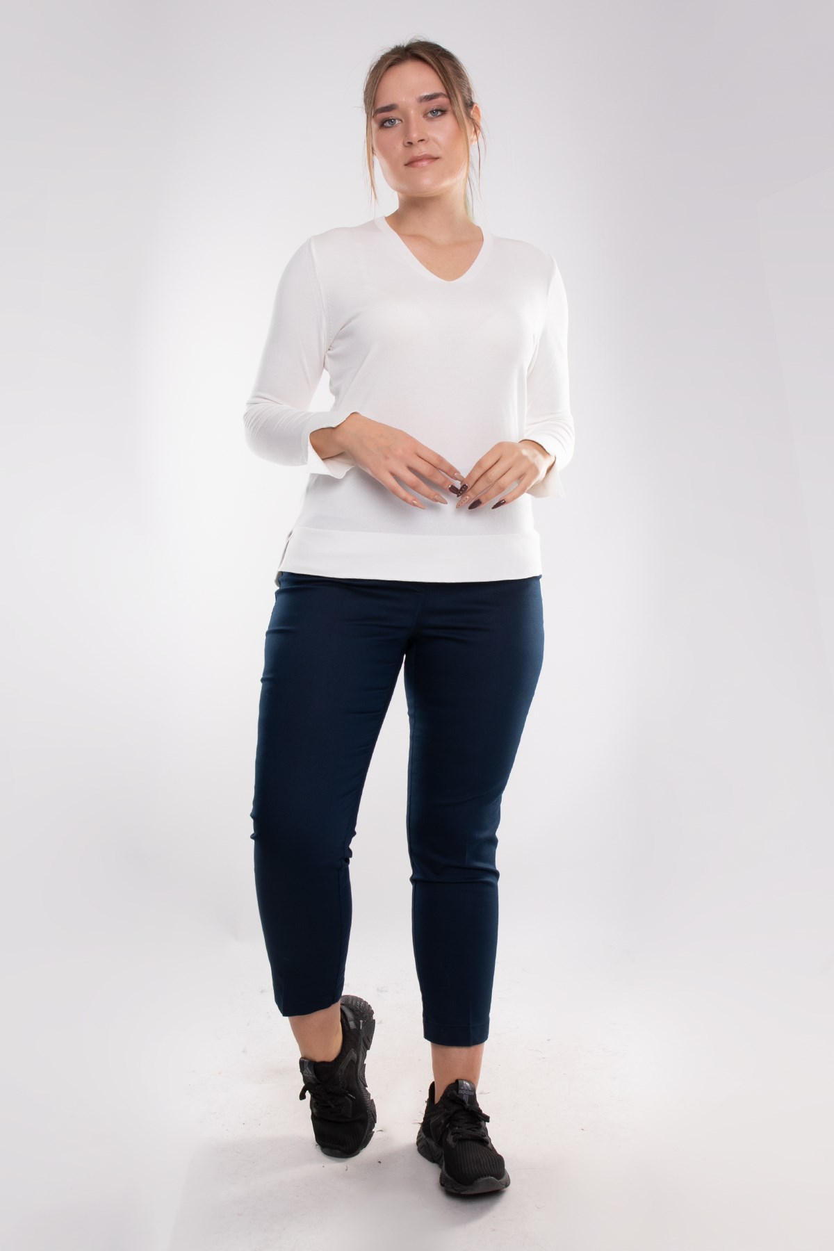 11676 Beli Lastikli Keten Pantolon
