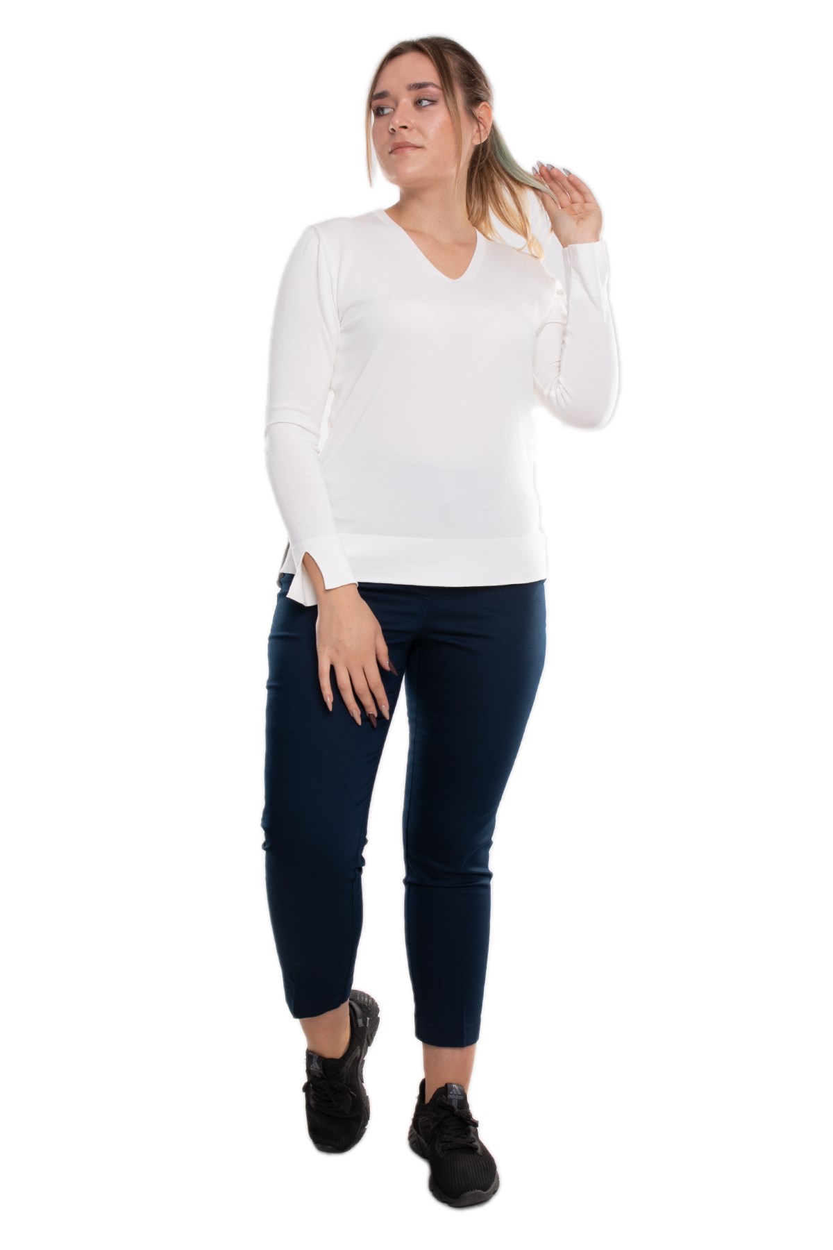 11676 Beli Lastikli Keten Pantolon