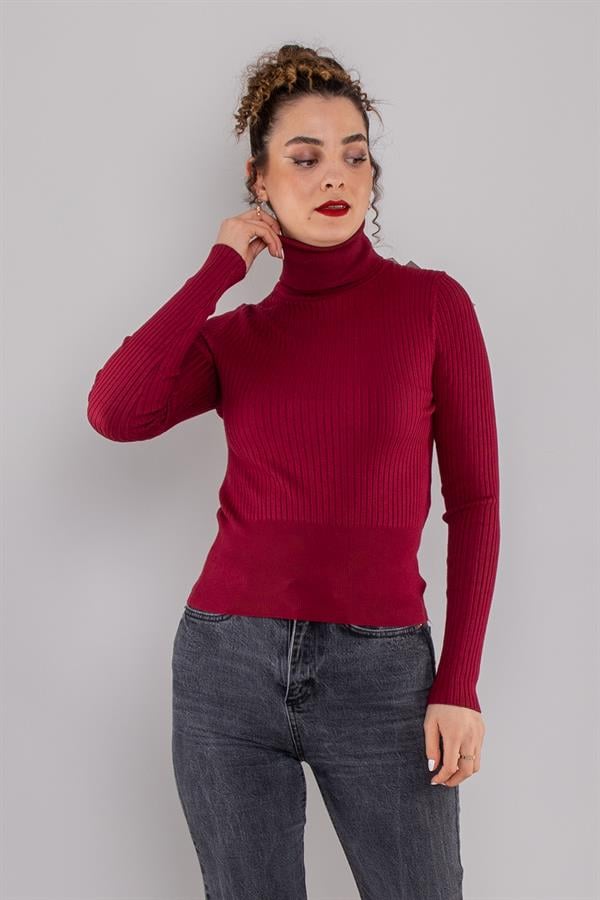 1297 Balıkçı Yaka Fitilli Basic Kadın Kazak