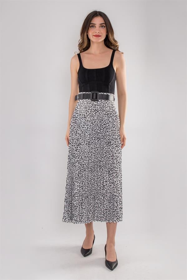 1403 Bel Kemerli Leopar Desen Piliseli Midiboy Etek