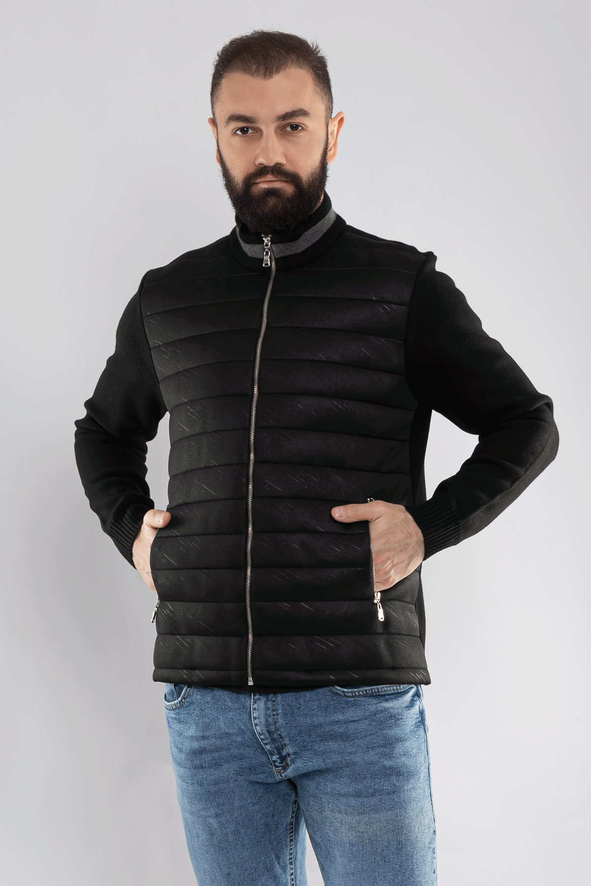 14239 Fermuarlı Kapitone Çelik Örgü Detay Mont