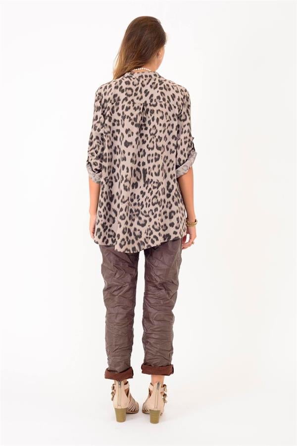 15451-23 2025 Leopar Desen Pul Detaylı 3 Düğme Gömlek